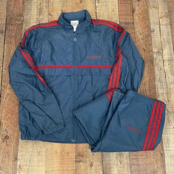 Vintage 80s Adidas Tracksuit Windbreaker Trefoil 3 Stripes Men’s Sz M - Picture 1 of 16